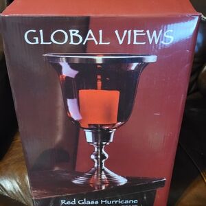 Red Glass Hurricane Candle Holder